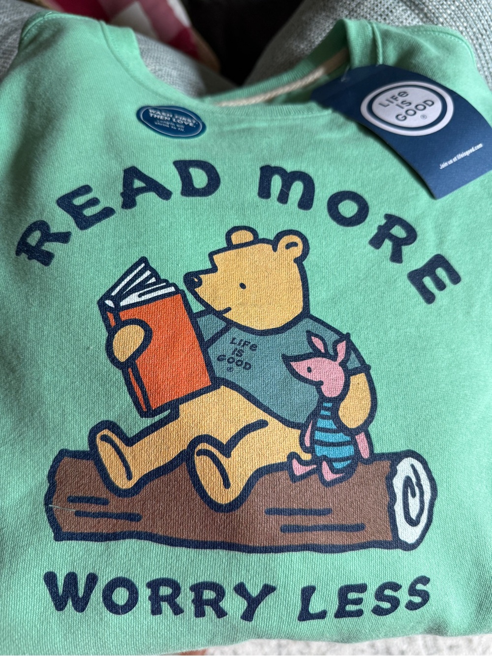 Life is Good 'Read More Worry Less' Winnie Graphic Cotton Sweatshirt Size L - Picture 3 of 8